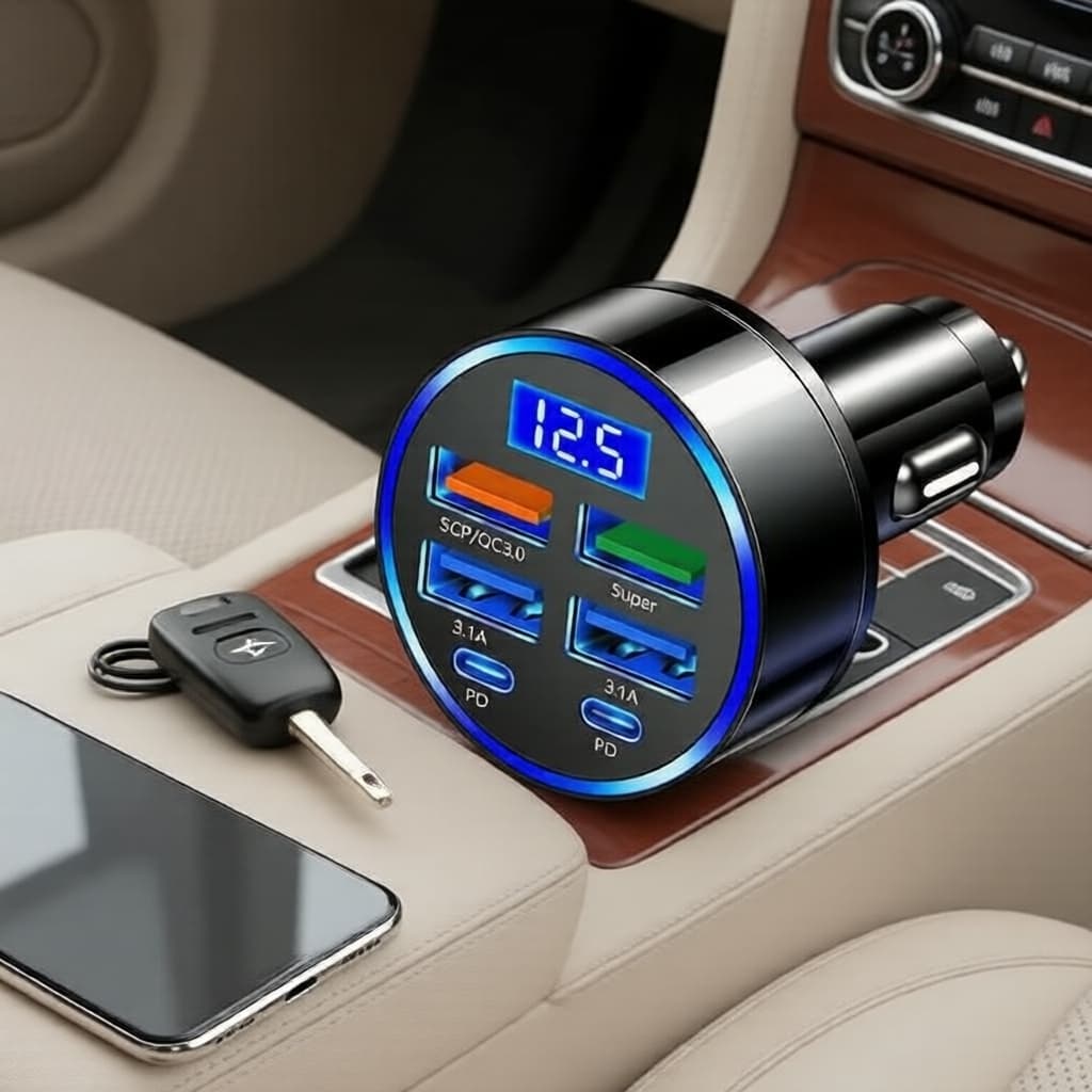 Hub Carregador Veicular Super Rápido 6 Portas USB, Adaptador Multi-Furos para Carregamento Rápido Universal