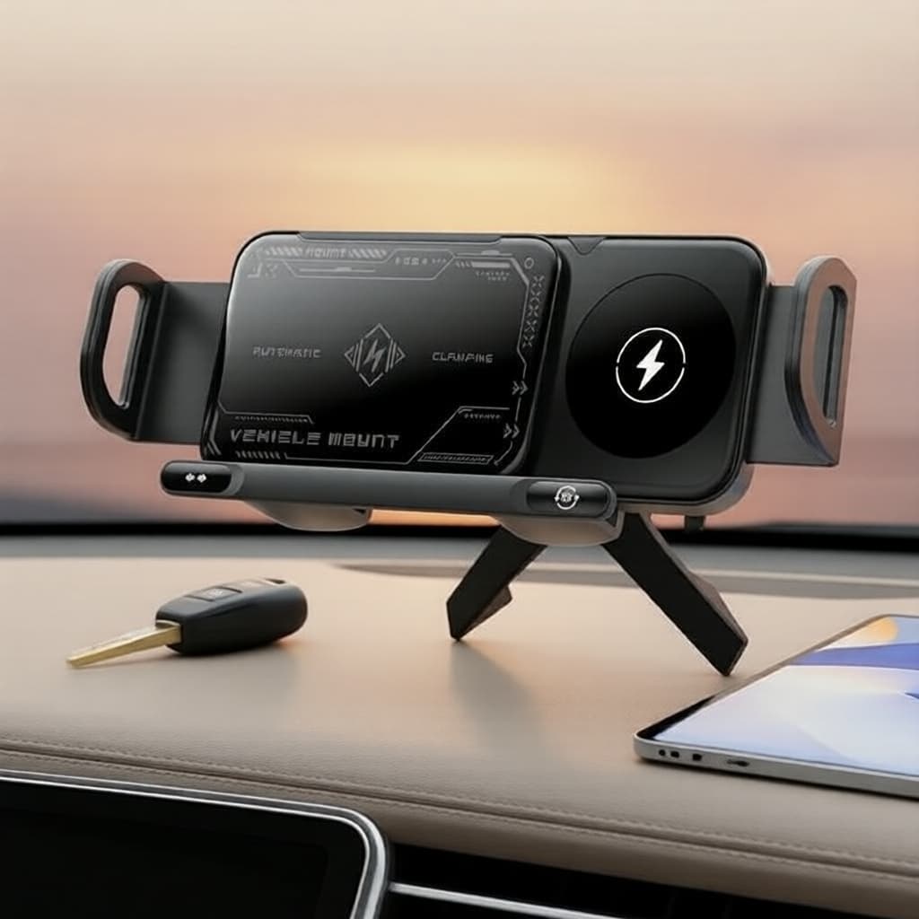 Suporte de Carro Giratório & Carregador Sem Fio Dobrável 15W TCYATO – Para Samsung Z Fold/Flip 6/5/4 & iPhone 16–12