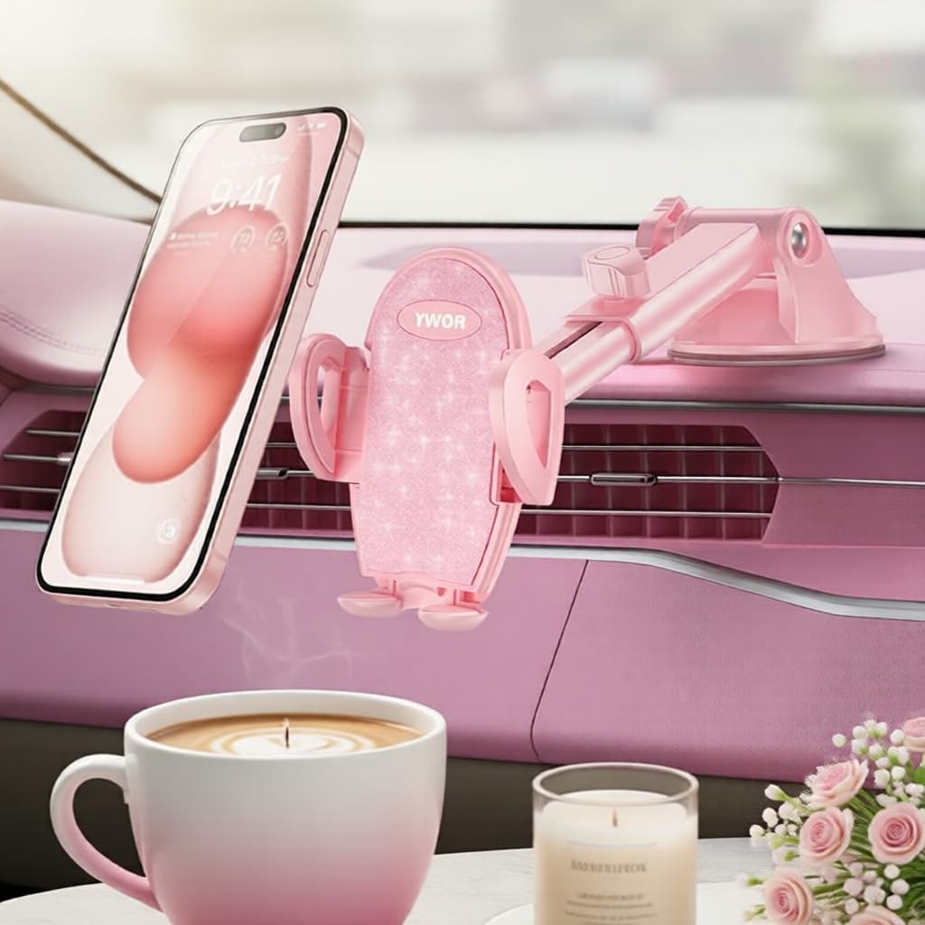 Almofada adesiva em gel rosa YWOR para painel de carro, suporte universal para celular com ventosa