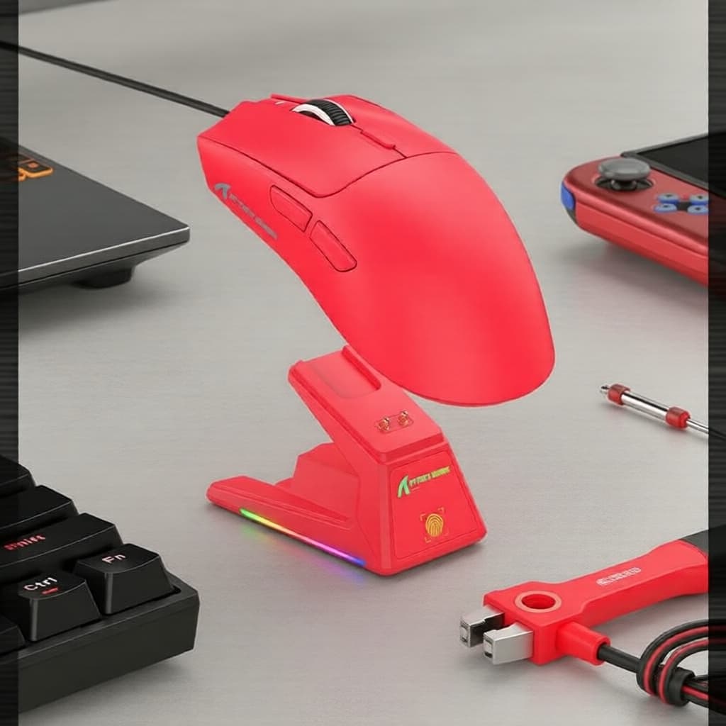 Mouse Gamer Sem Fio ATTACK SHARK X1 40000DPI, PAW3395PRO, BT/2.4G/Com Fio, Dock de Carregamento Magnético, Suporte Macro