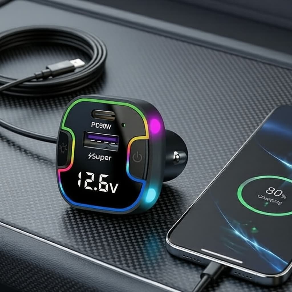 Carregador Veicular USB Rápido 5 Portas com Extensor de 3 Lugares Traseiros para Telefones e Eletrônicos Automotivos