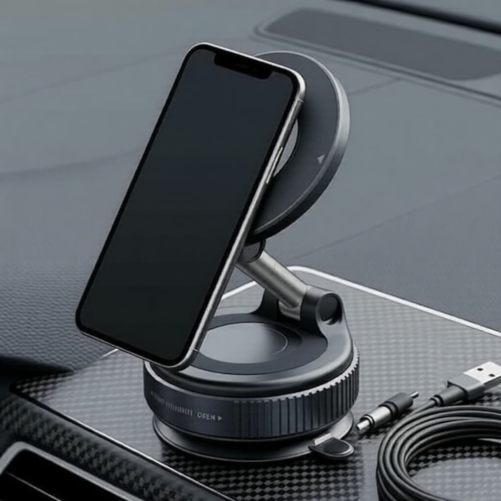Suporte de telefone para carro a vácuo-ventosa dobrável, montagem magnética 360° giratória, suporte ajustável