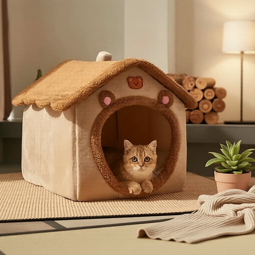 PetNest Cama-sofá para Gato e Cachorro Dobrável e Lavável, Casinha Removível e Aconchegante para Pets Pequenos e Médios