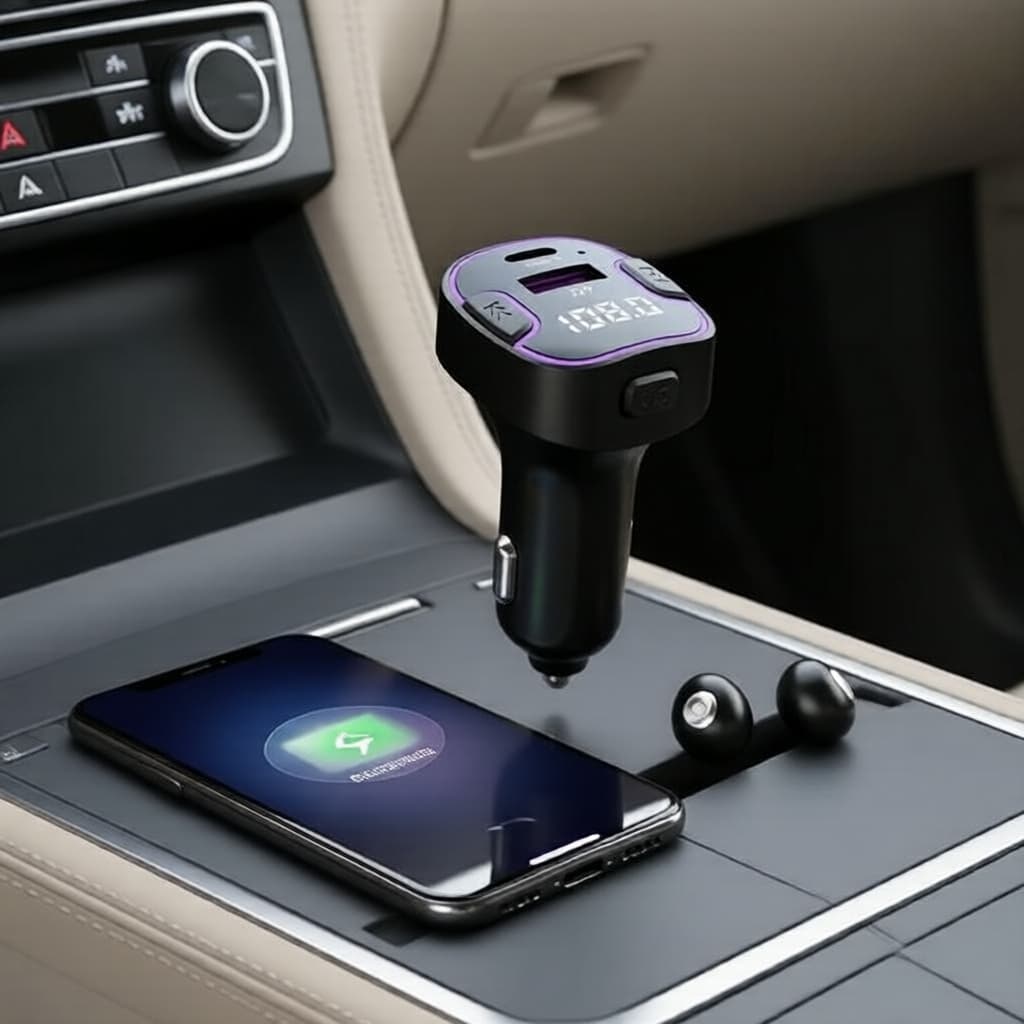 Carregador veicular USB-C de carga rápida + Transmissor FM Bluetooth 5.3, viva-voz auxiliar e leitor de pen drive