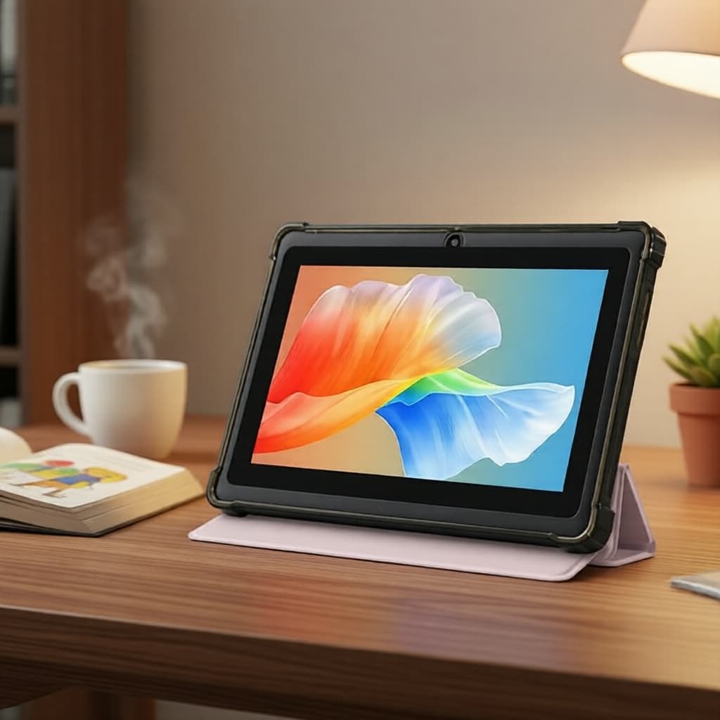 ATMPC Tablet Android 14 7 pol 16GB + 256GB, Quad-Core, câmeras 2MP, Wi‐Fi 2,4 GHz