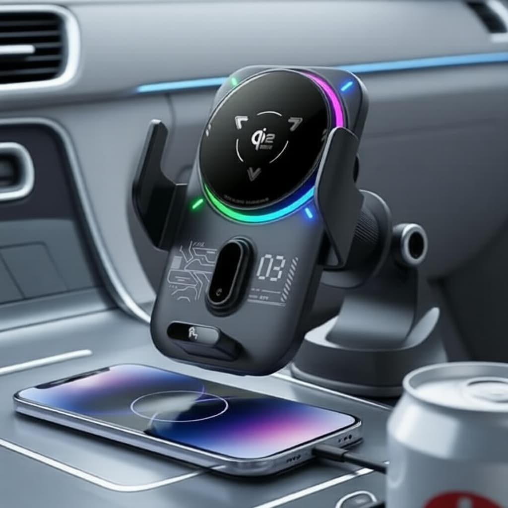 Qi2 25W RGB Resfriamento com Indução Automática Suporte Magnético 2 em 1 para Celular no Carro