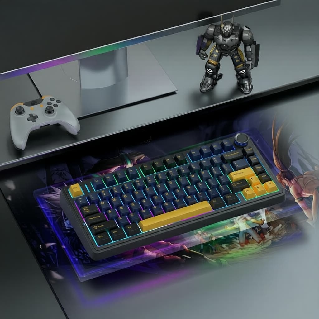 Teclado Mecânico Sem Fio AULA F75 75%, Teclado Gamer RGB com Switches Greywood, Troca Rápida