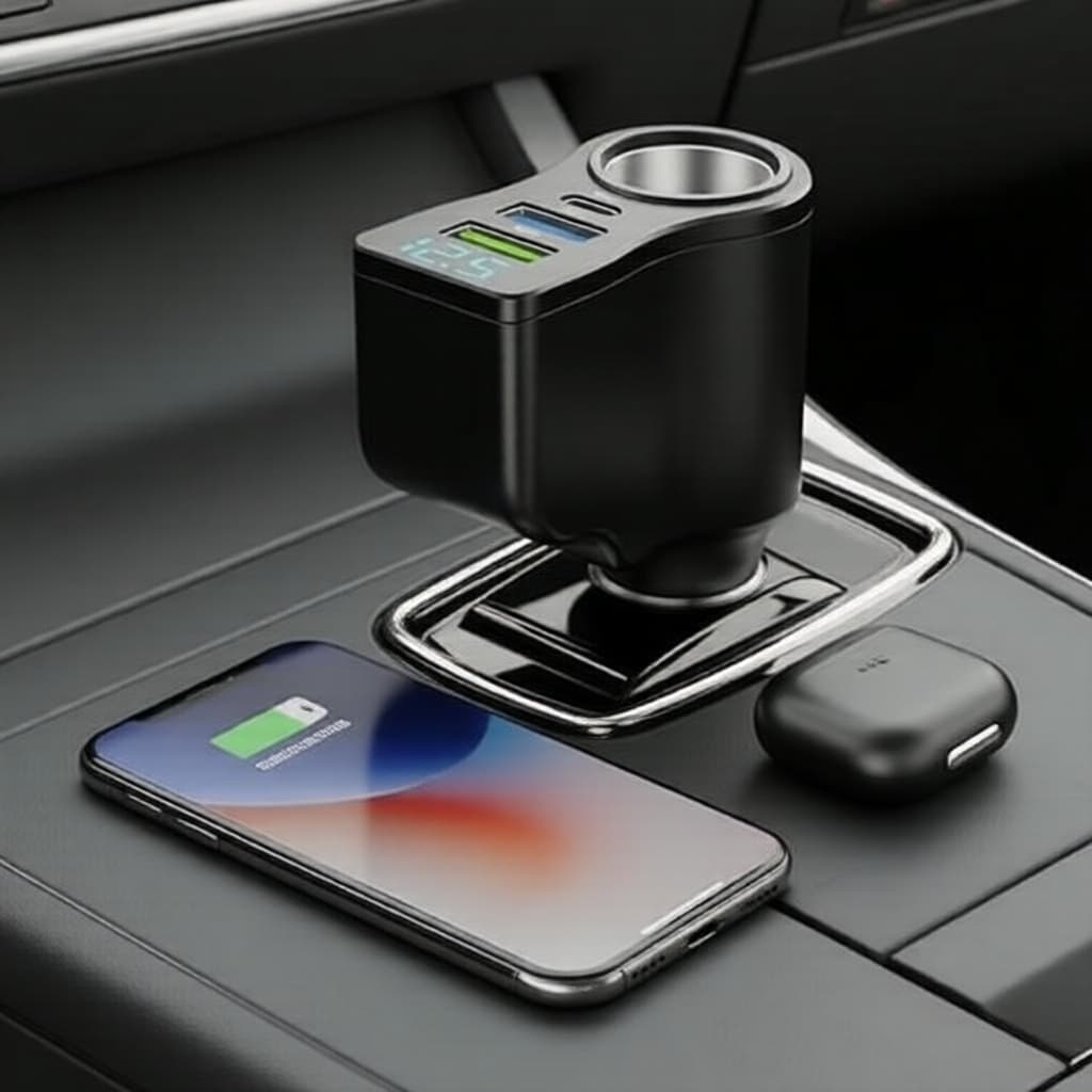 Carregador Veicular 66W USB-C com 2 Portas e Display Digital LED, Adaptador de Carregamento Rápido