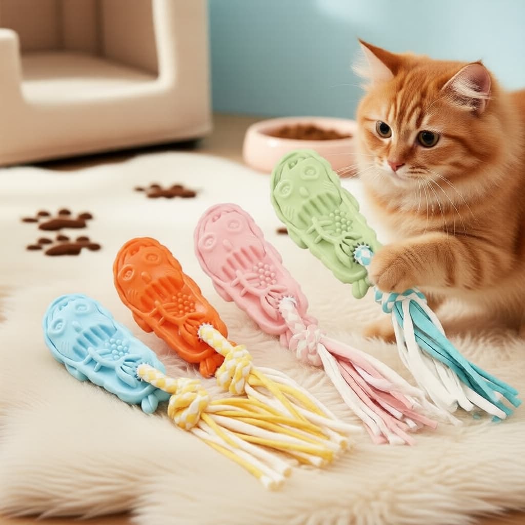 Brinquedo de corda trançado para cachorro em formato de peixe macaron com borlas, para limpeza dos dentes
