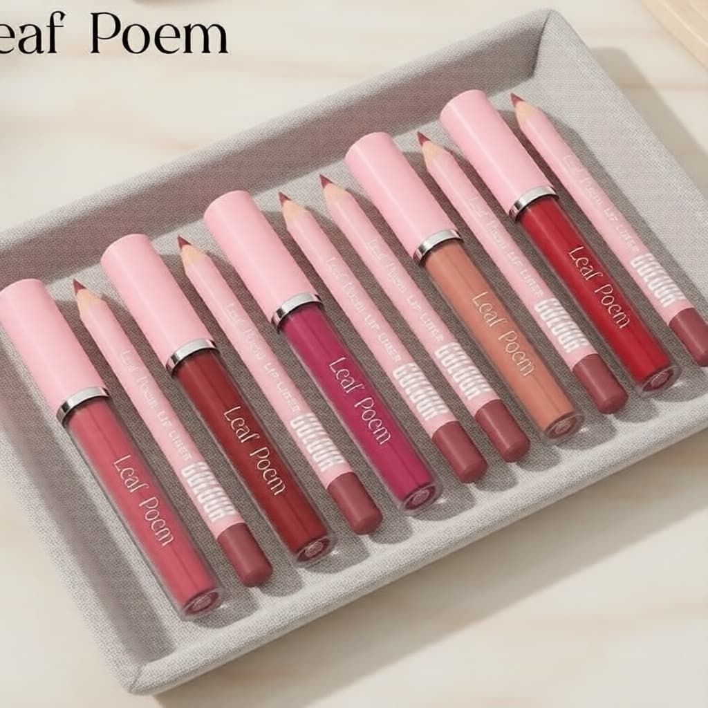 Kit Batom 2 em 1 Leaf Poem, Batom Líquido Matte à Prova d'Água & Conjunto de Delineador Labial, Longa Duração, Nude, Não