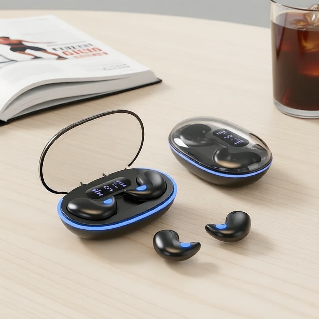 Fones de ouvido X55 Mini Sleep TWS, Fones de ouvido Bluetooth sem fio com display LED, HI-FI estéreo, IPX5 à prova