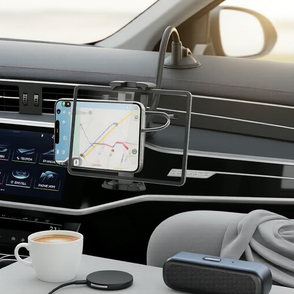 Suporte flexível de braço longo 260 mm para celular/tablet no carro, ventosa, ajuste 360°, suporte estável antirriscos