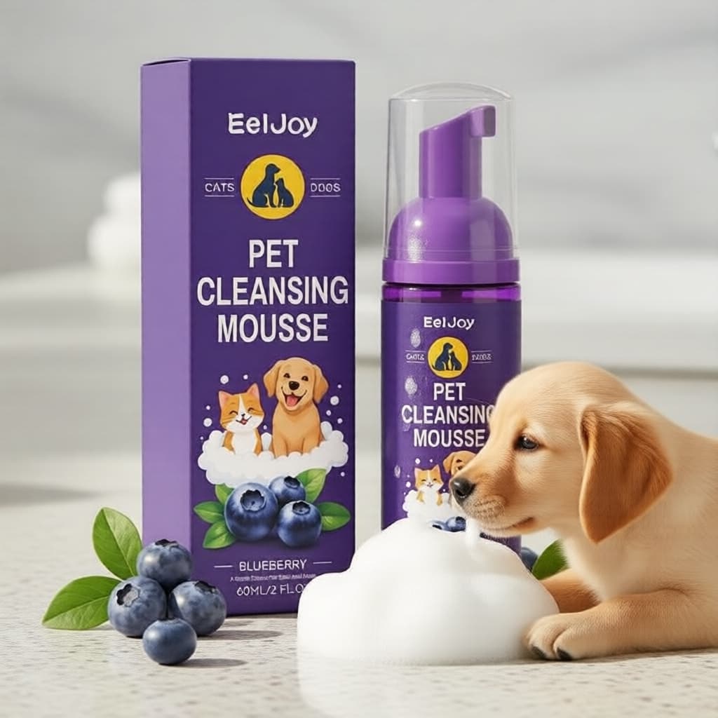 Shampoo de espuma de mirtilo para cães e gatos, sem enxágue, aroma fresco, 60ml