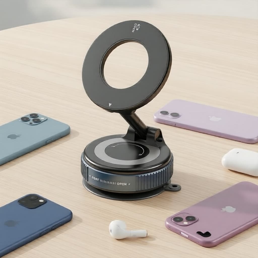 Suporte Magnético para Painel/Para-brisa de Carro - Suporte de Sucção a Vácuo 360°