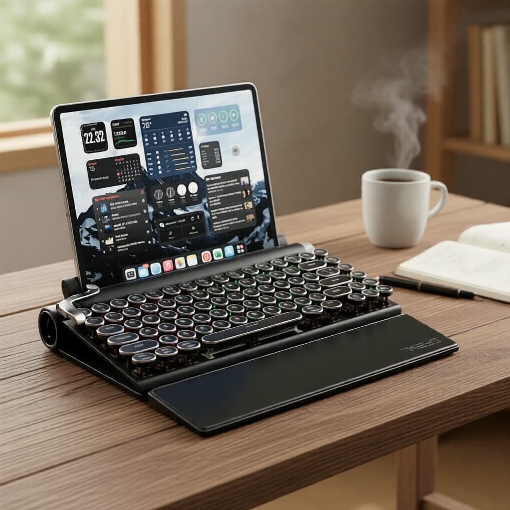 Máquina de Escrever Ergonômica Retrô 7 Teclas TW1867 Teclado Mecânico Sem Fio, Teclado para Jogos Bluetooth, Troca a