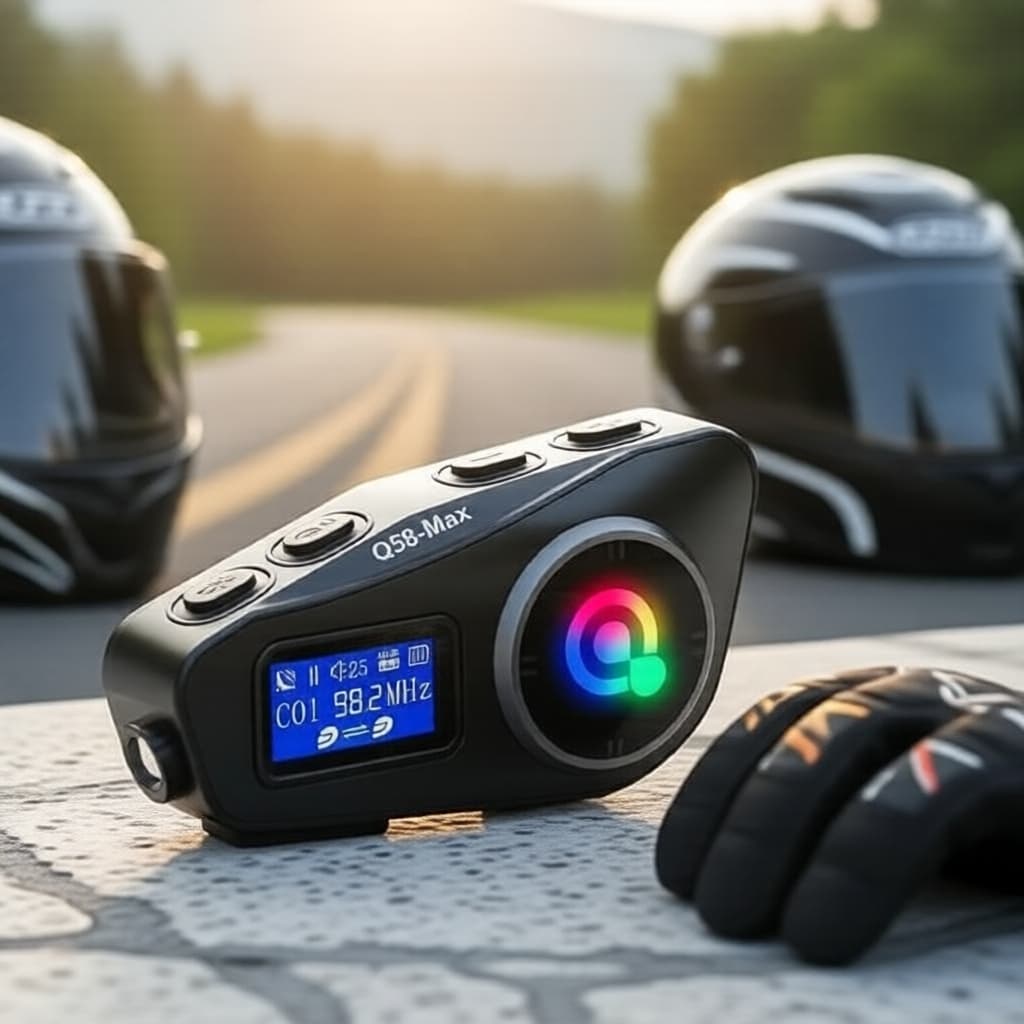 Fones de ouvido para capacete de motocicleta Q58 MAX, fones Bluetooth TWS com display LCD, rádio FM, fones estéreo com