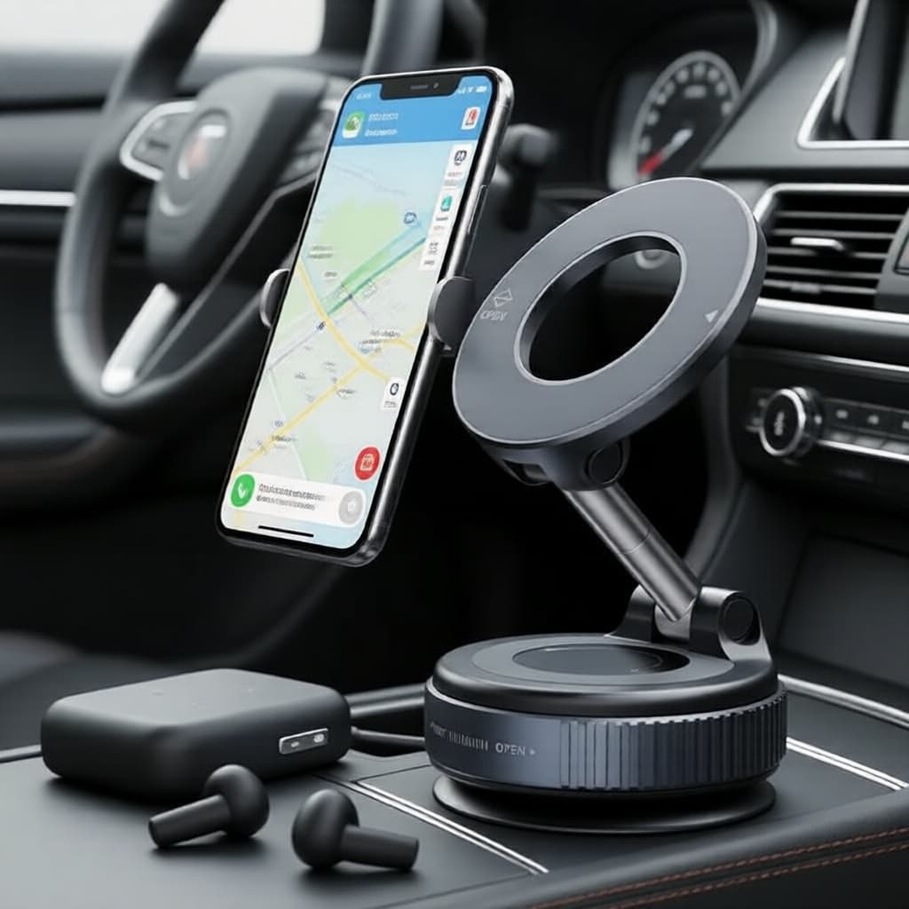 Suporte de telefone dobrável e giratório 360° - Suporte magnético para carro com ventosa