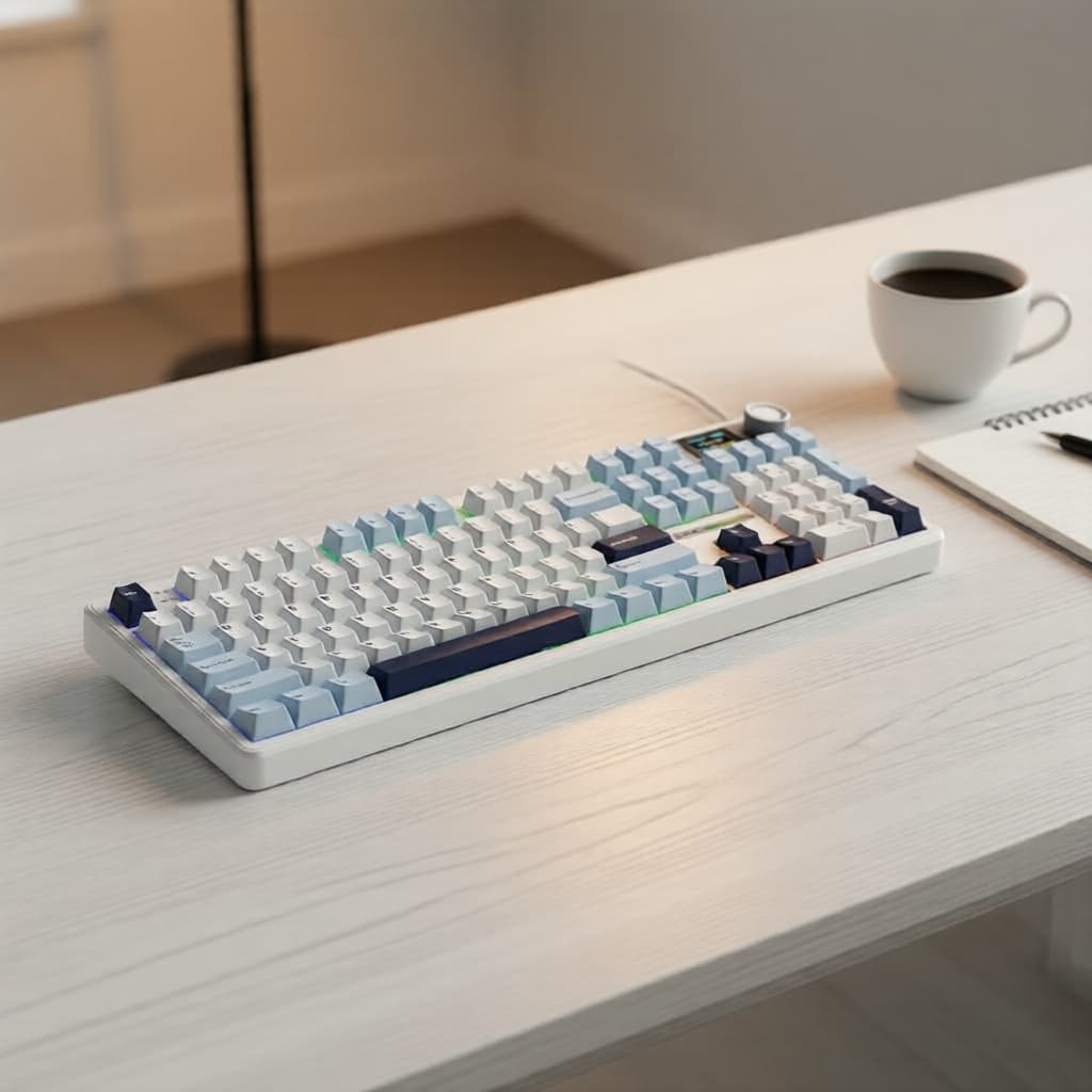 Teclado Mecânico RGB de Tamanho Completo AULA F108 Pro com Tela LCD, Interruptores Substituíveis a Quente, Teclado