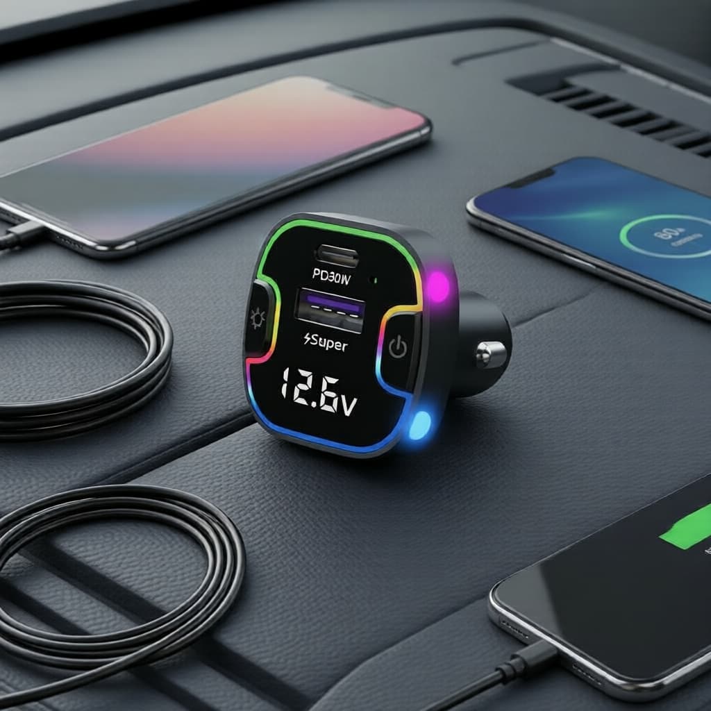 Carregador Veicular Rápido USB 5 Portas com 3 Extensores para Bancos Traseiros para Celulares e Eletrônicos Internos