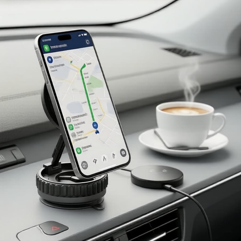 Suporte Magnético de Sucção para Celular 360° de Rotação para Vidro de Carro e Espelho de Academia