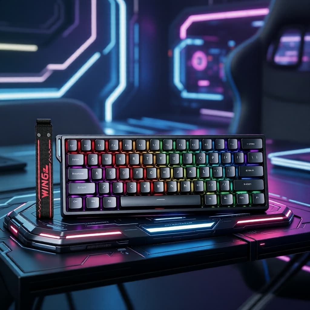 Teclado de Jogos Magnético 60% AULA WIN60HE, 8KHz de Polling, Rapid Trigger, Intercambiável em PBT, RGB, Mecânico com