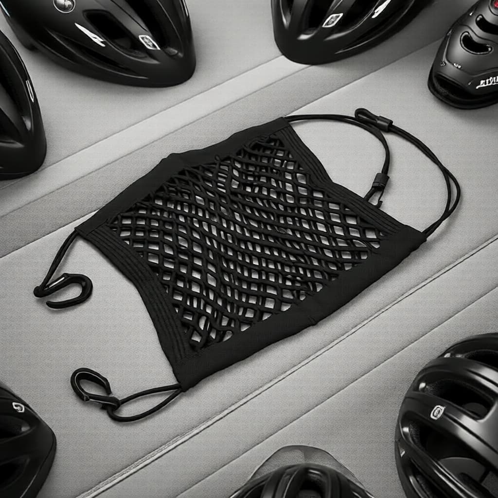 Rede elástica de carga dupla 10 x 11 com ganchos – rede para capacete de motocicleta, acessório universal para motos e