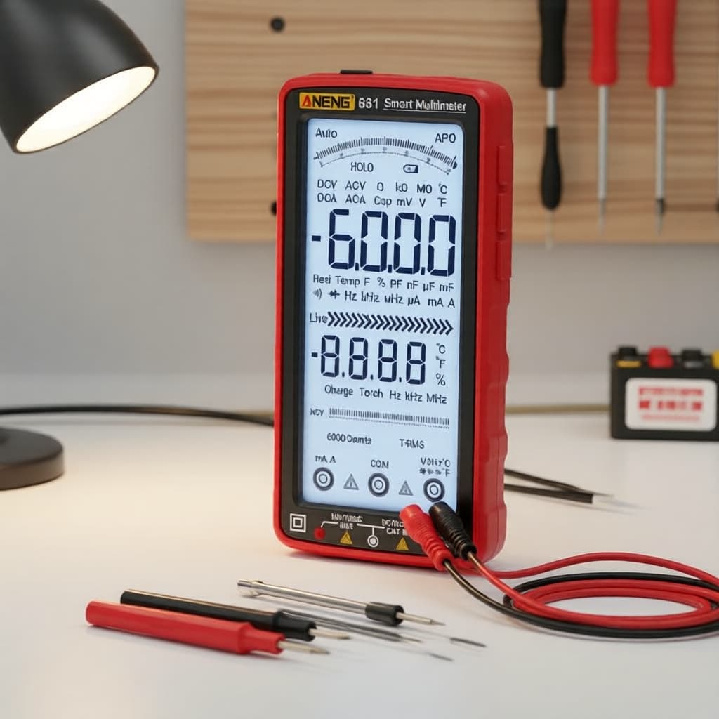 681 Multímetro Digital Inteligente Recarregável Antifogo, True RMS, Teste Hz/Ohm/Diodo, Display LCD, 1 unidade