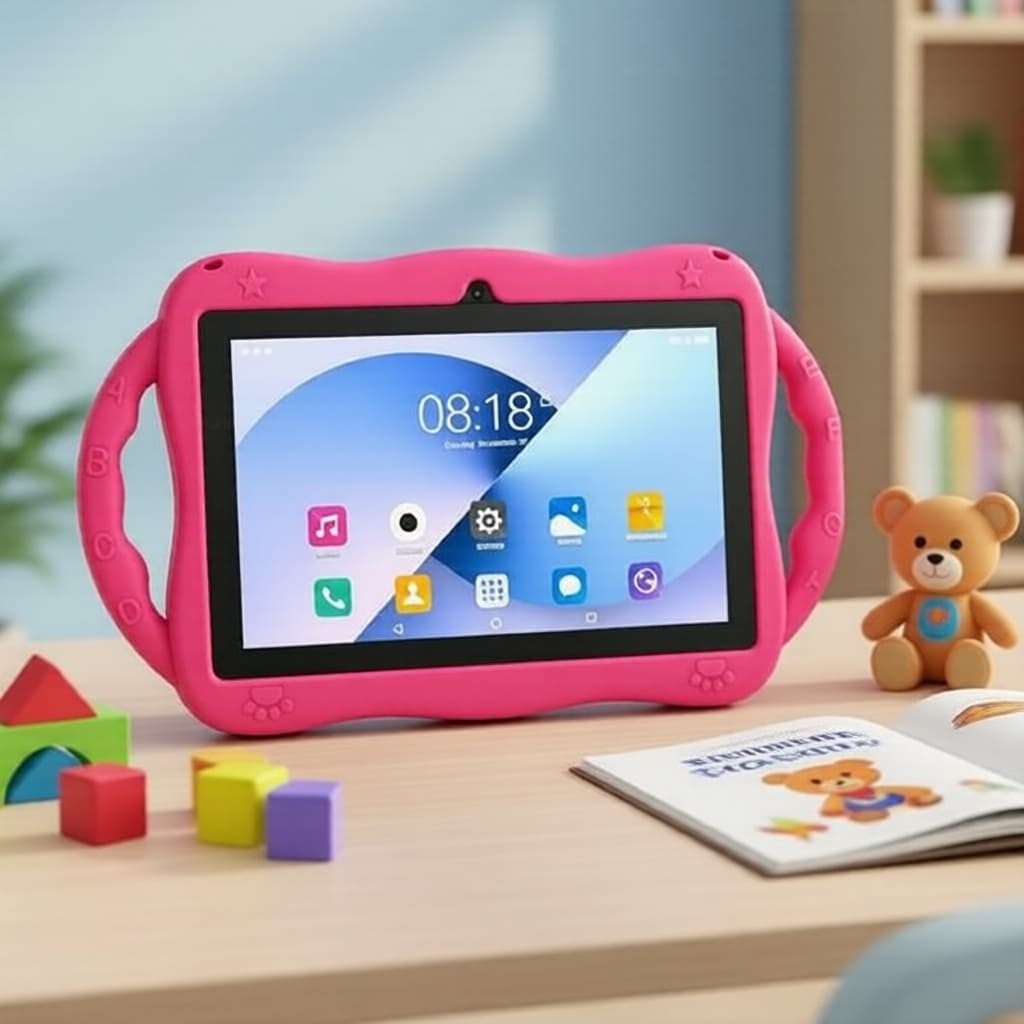 Tablet Android 7 para crianças com controles parentais, capa de silicone à prova de choque, software educativo