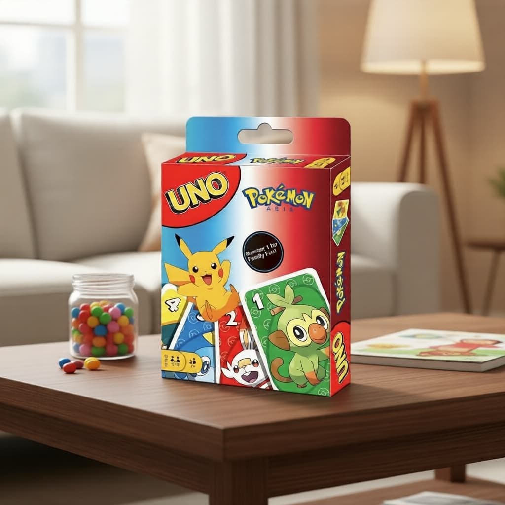 Jogo de Tabuleiro Pokemon Flip Uno: Padrão com Figura de Anime Pikachu, Jogo de Mesa para Família & Caixa Presente de