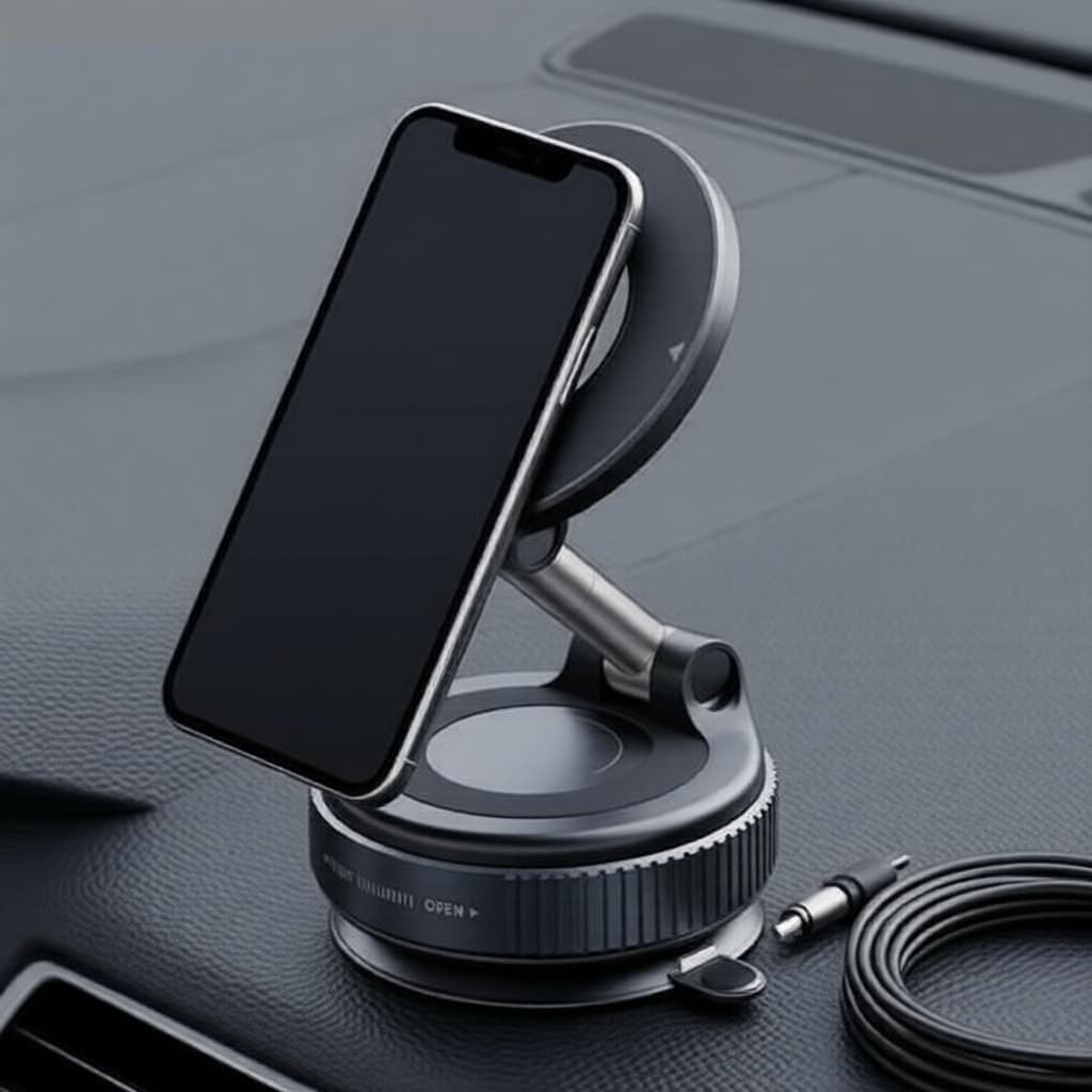 Suporte Magnético para Carro, Suporte de Sucção a Vácuo Dobrável Giratório 360°, Suporte Ajustável para Celular