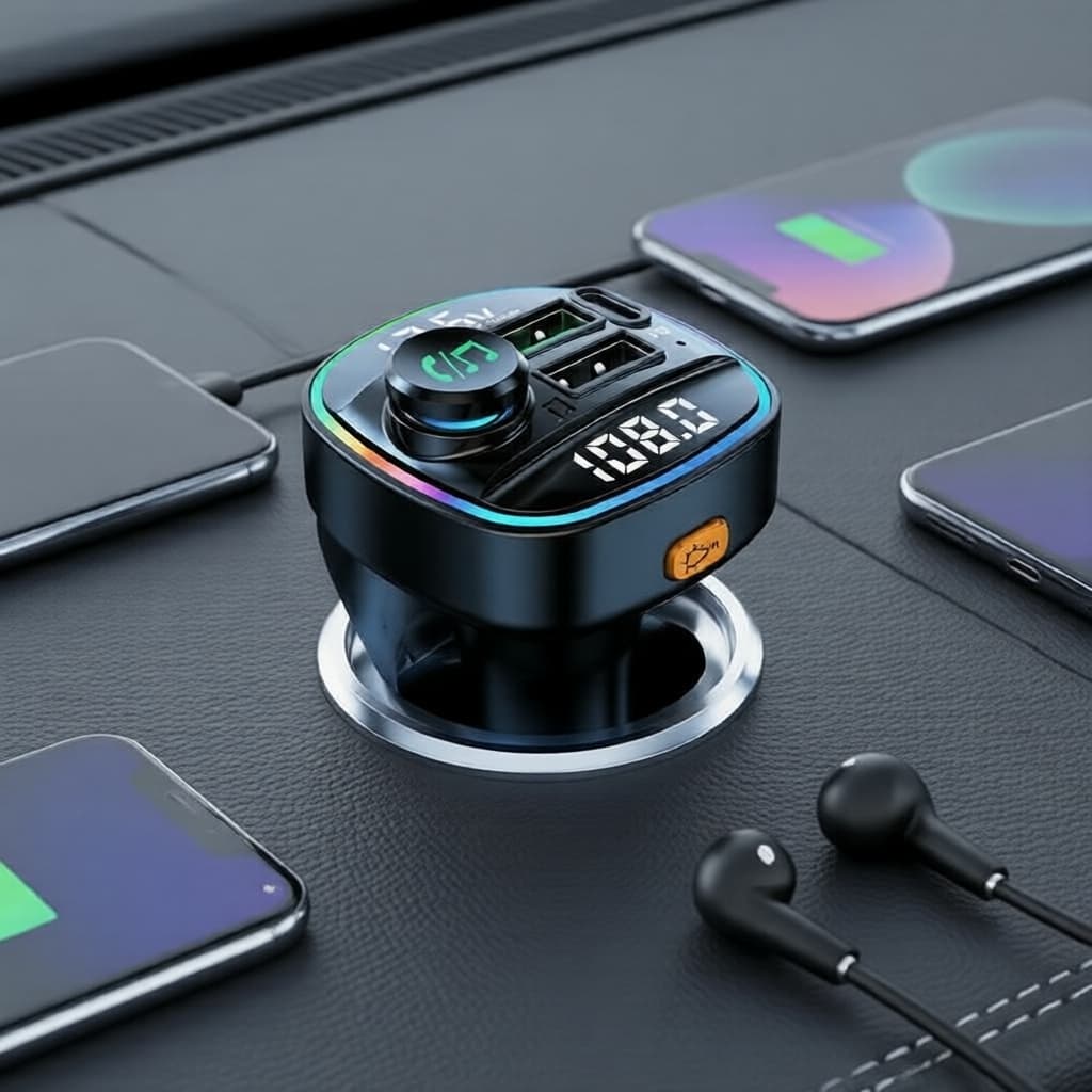 Adaptador Bluetooth 5.3 com Rádio FM, MP3 Mãos Livres para Carro e Carregador Veicular Rápido 22,5W PD