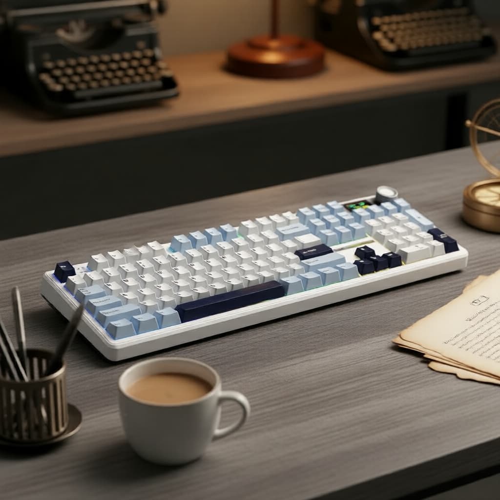 Teclado Mecânico RGB Completo AULA F108 Pro: Troca a quente, Tela LCD, Tri-Modo Sem Fio, Teclado Numérico Silencioso,