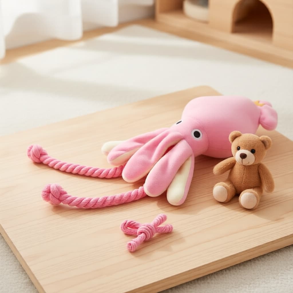 Brinquedo de Pelúcia Rosa Polvo para Cachorro com Apito e Corda, Cabo de Guerra para Cachorros Pequenos e Médios