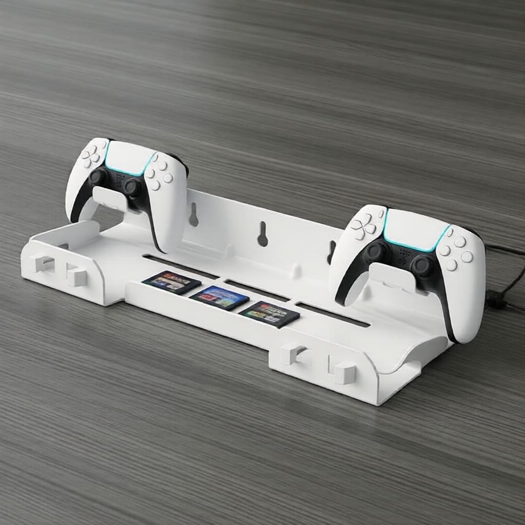 Suporte de Parede para PS5/PS5 Slim/PS5 Pro e Suporte para Controle, Prateleira Estável, Parafuso Anticaída, Branco