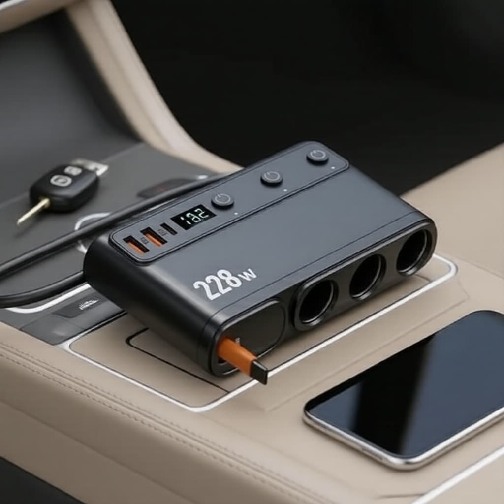 Carregador Veicular USB 9 em 1 228W com Cabo Retrátil PD 12V