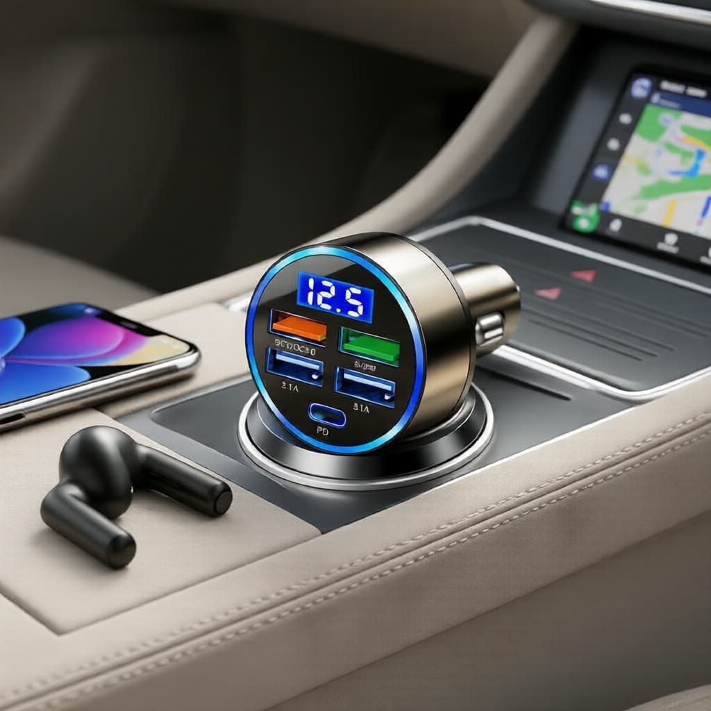 Hub de Carregador Veicular de 5 Portas com PD QC3.0 – Carregamento Rápido USB Multi-Dispositivos