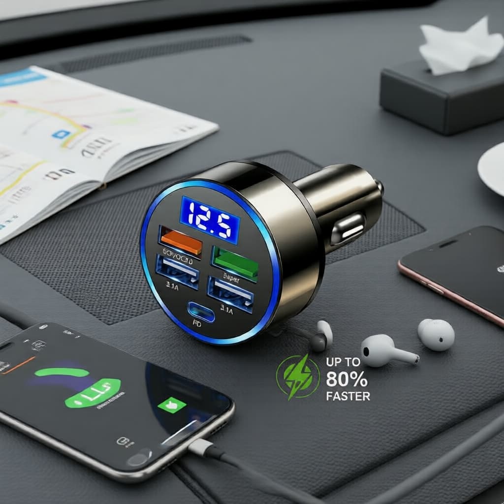 Adaptador Carregador Veicular Super Rápido USB 4 Portas para Smartphones