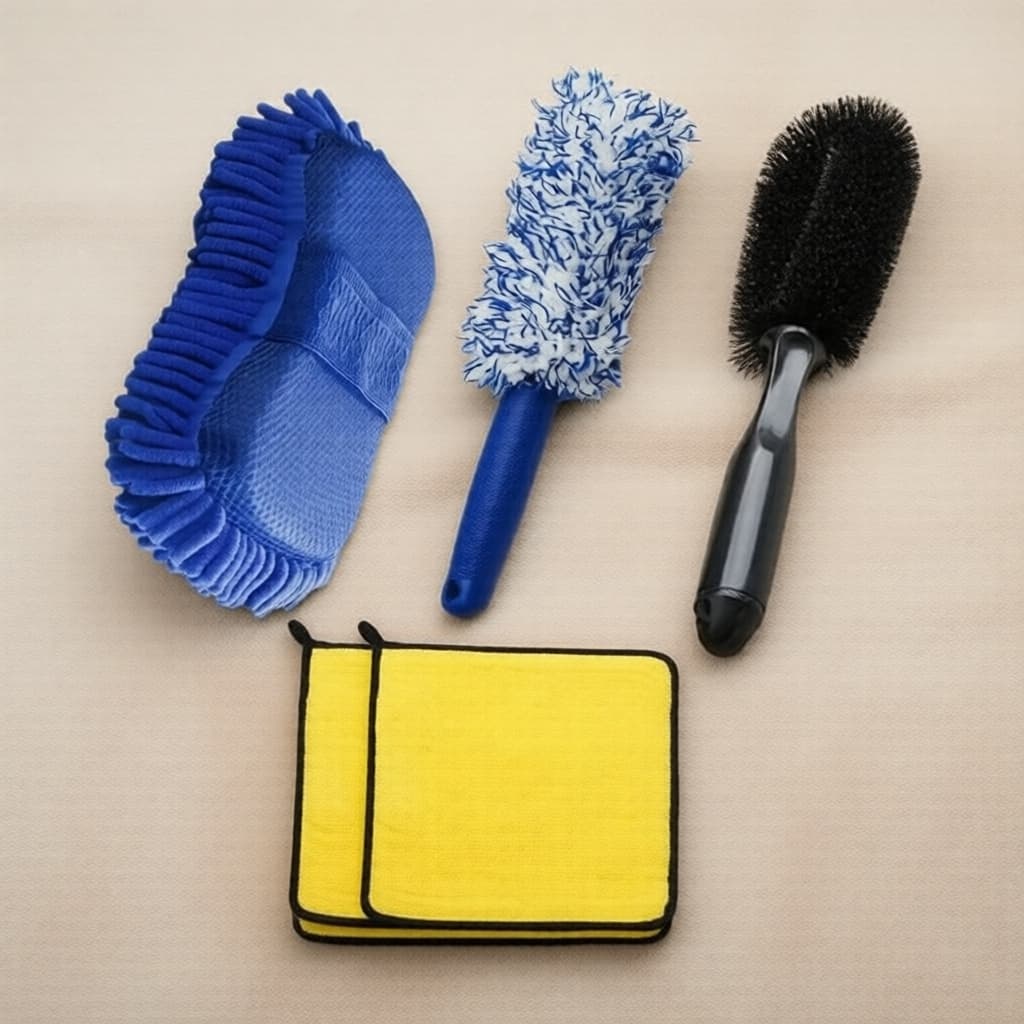 Kit de Limpeza Multiuso para Carros: Luva de Microfibra + Escova para Polimento de Rodas e Aros