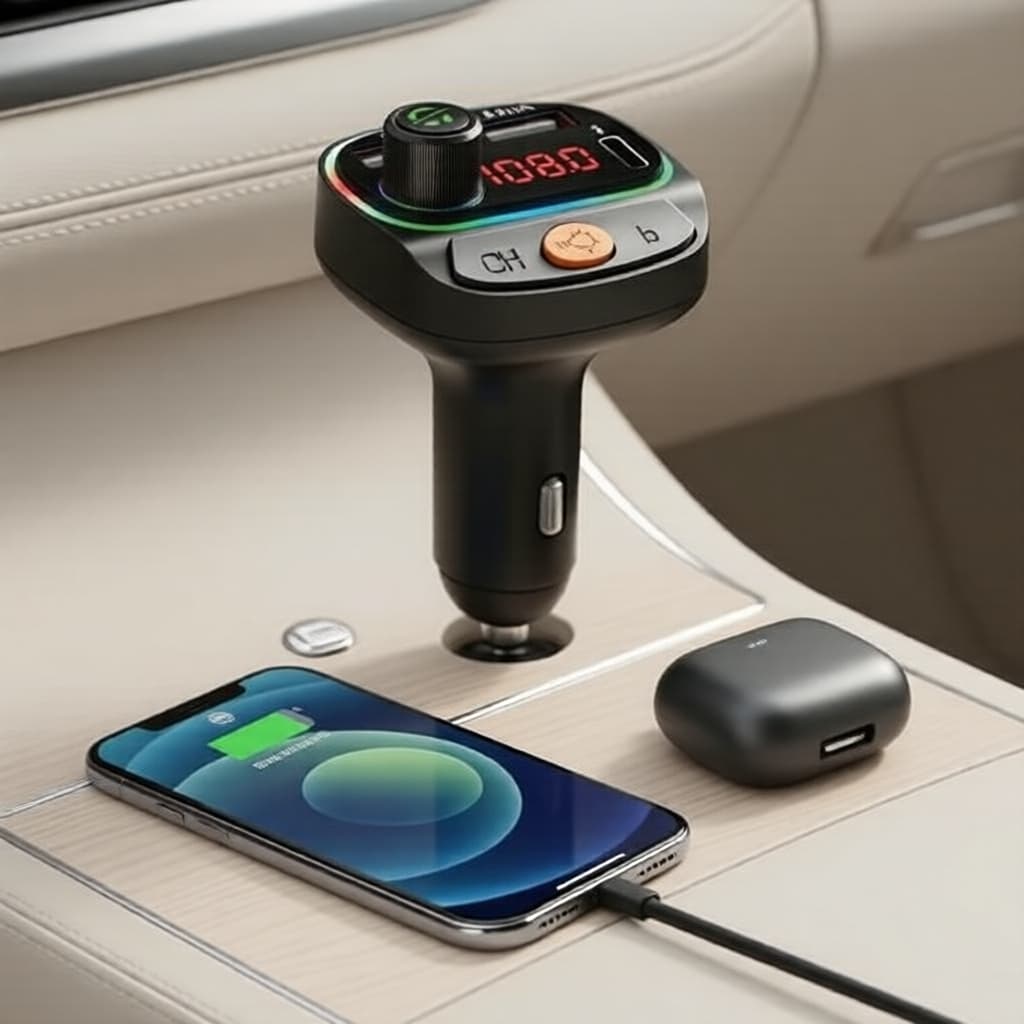 Carregador Veicular 3.1A 2026 USB PD Rápido, Transmissor FM, Bluetooth 5.0 e Cartão TF