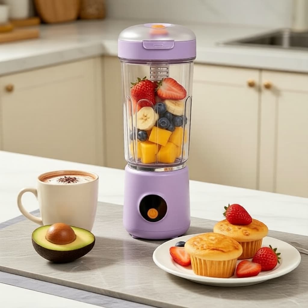 1 Conjunto de Mini Liquidificador e Espremedor Recarregável por USB, Motor Potente para Smoothies, Milk-Shakes e Sucos