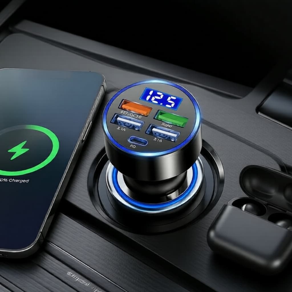 Carregador Veicular USB-C 5 em 1: Portas Duplas e Múltiplas para Recarga Rápida