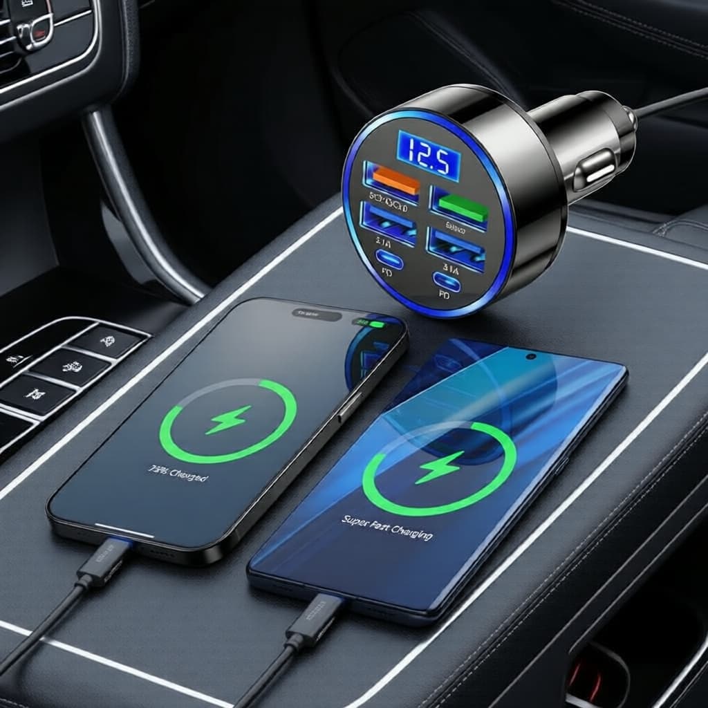 Carregador Veicular USB 6 Portas 4X USB + 2X PD Tipo-C, Carregador Veicular de Alta Velocidade