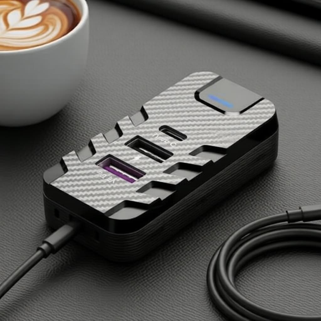 Carregador Veicular USB 4x USB-A & 2x USB-C 12-24V, Carregamento Rápido Universal, Simultâneo Dianteiro & Traseiro