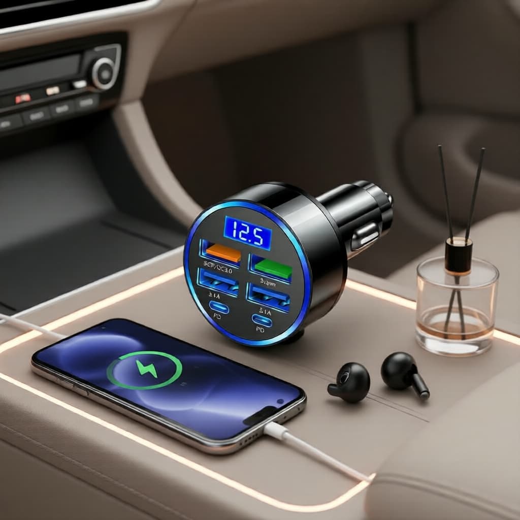 Adaptador Carregador Veicular USB 4-em-1 Auto 35W PD QC3.0 Tipo-C para Carregamento Rápido