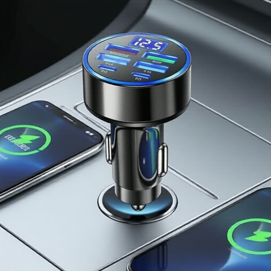 Carregador Veicular USB 5 Portas Tipo-C PD QC3.0 Plug de Carregamento Rápido para Telefones