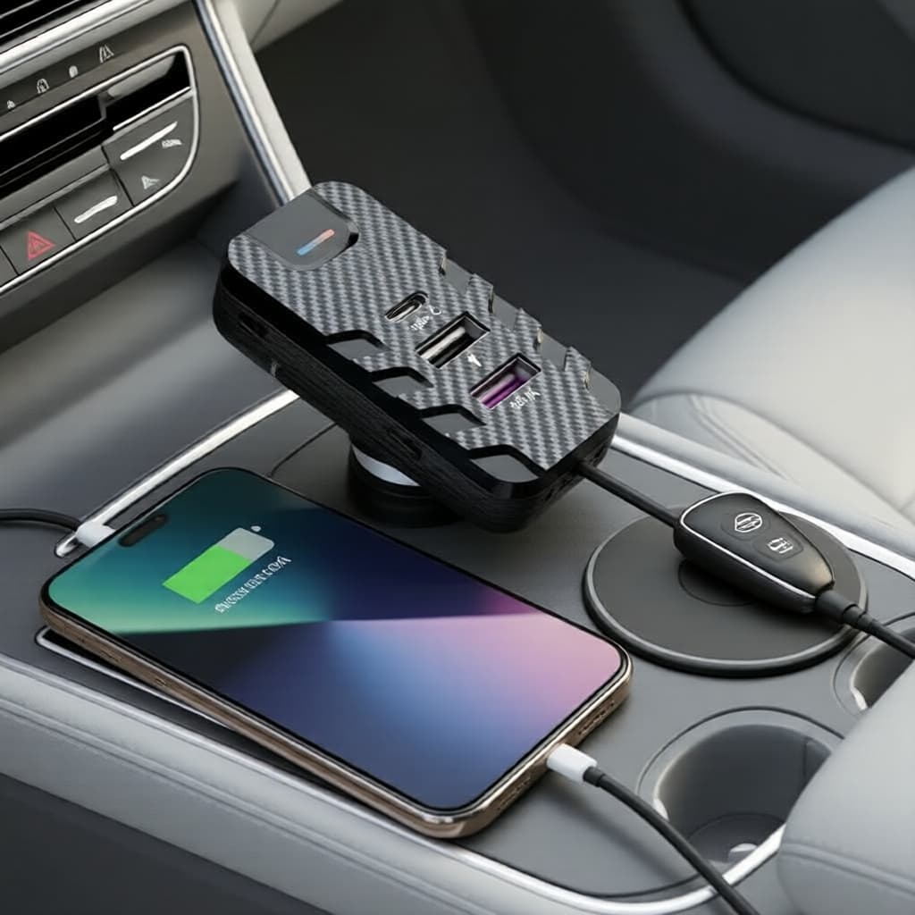 Carregador Universal Veicular 12-24V 4 USB-A + 2 USB-C, Carga Rápida, Alimentação Simultânea Dianteira e Traseira