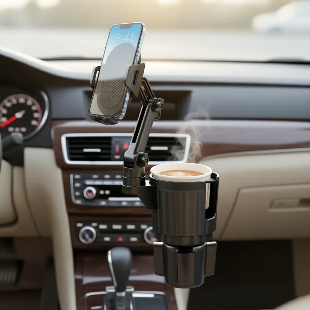 Suporte de copo universal ajustável para celular em carro com rotação 360° e base de dupla função para smartphones
