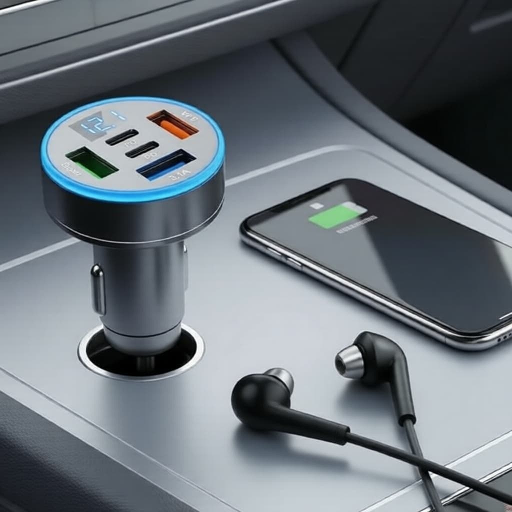 Carregador Universal Veicular 100W para iPhone 14/15 Pro, Xiaomi 13 e Samsung, saída USB QC3.0 e Type-C