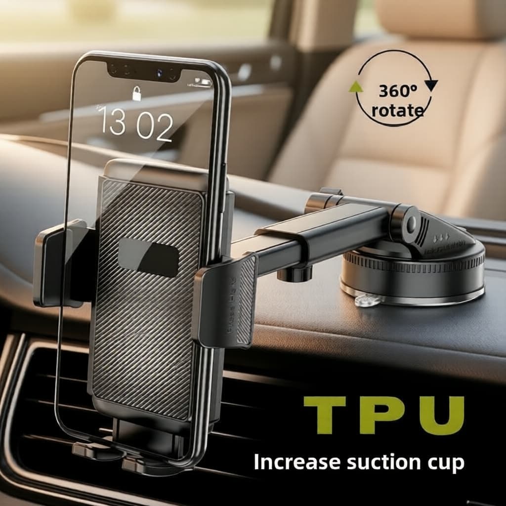 Suporte de Celular para Carro com Ventosa Rotativa 360°, Compatibilidade Universal