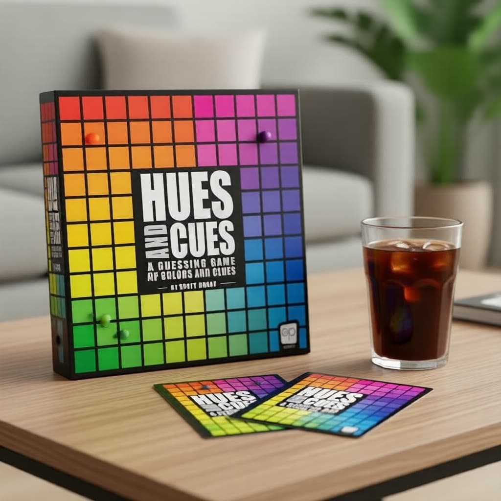 Jogo de Tabuleiro Hues And Cues: 480 Desafios de Cores, Charadas Divertidas em Família, Jogo Criativo de Adivinhação de